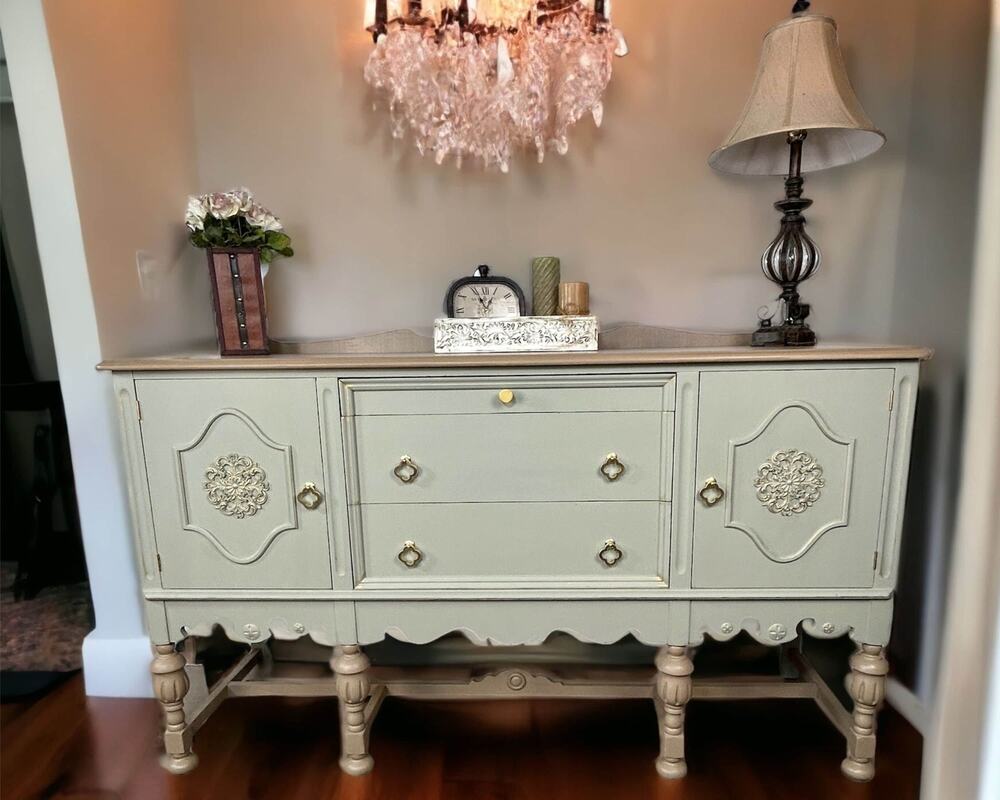 Vintage Jacobean Buffet, Antique Sideboard Cabinet, Coastal Cottage Farmhouse Cr